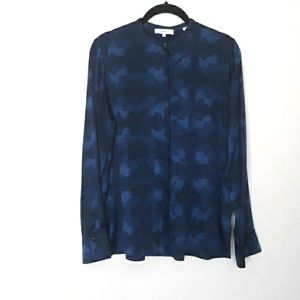 Vince. Silk Dark Monochrome Floral Button Up  Blouse